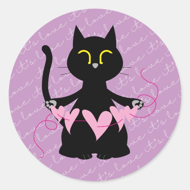 C'EST L'AMOUR - Joli Chat Noir & Sticker Coeur (Devant)