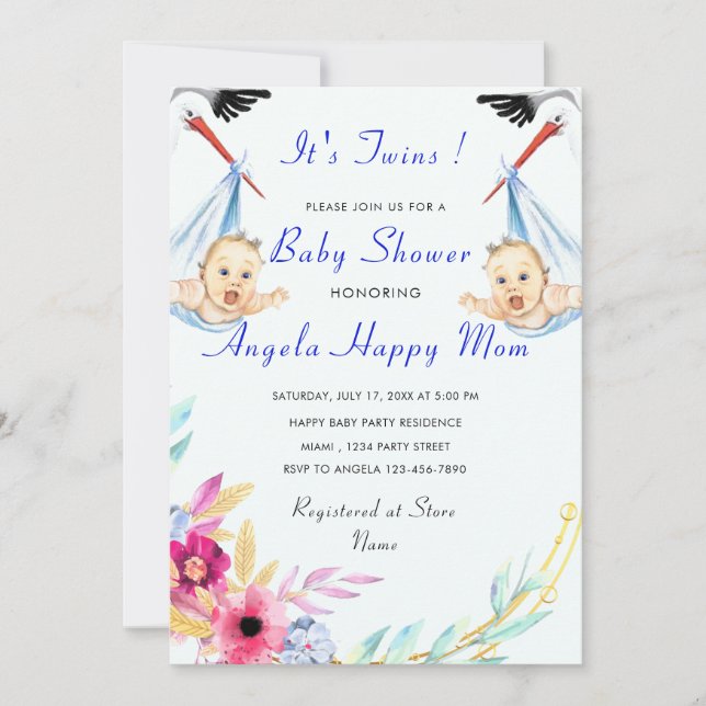 C'est Twin Boys Funny Stork Baby shower Invitation (Devant)