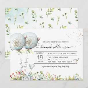 C'est Twins Blue Balloon Baby shower Invitation