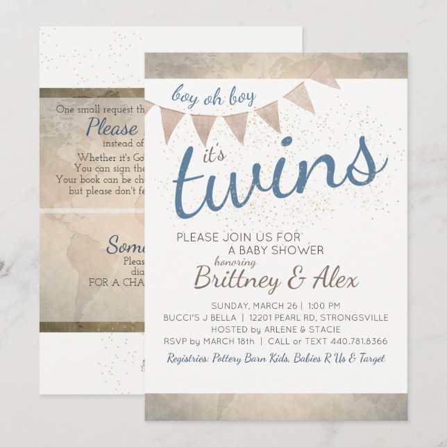C'est Twins ! Invitation baby shower (Devant / Derrière)