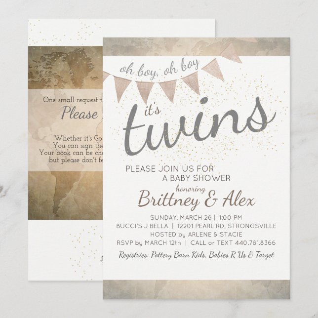 C'est Twins ! Invitation baby shower (Devant / Derrière)