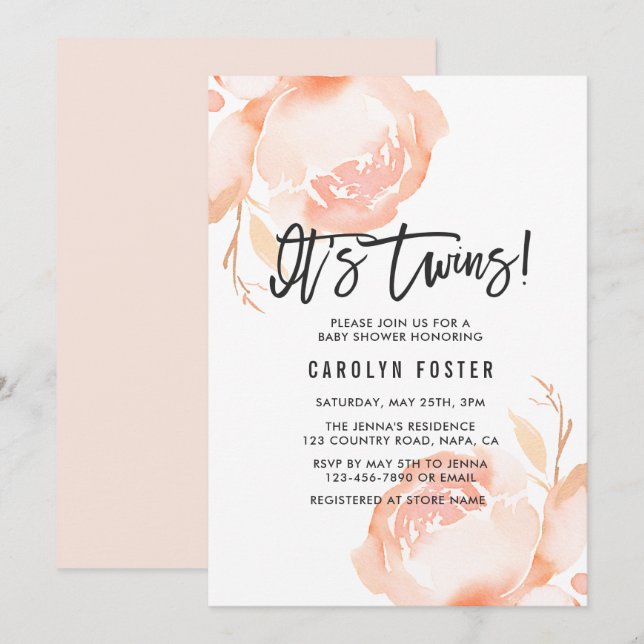C'est Twins ! Invitation Baby shower fille (Devant / Derrière)
