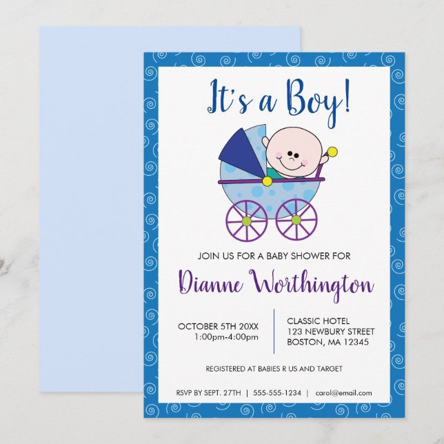 C'est un Baby shower garçon Invitation (Devant / Derrière)