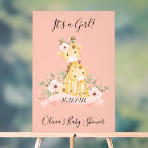C'est un baby shower rose girafe fleuri