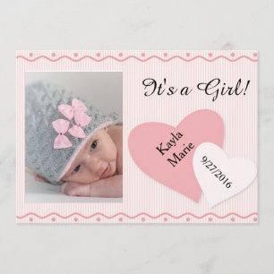 C'est un Faire-part de naissance de Coeurs Roses d