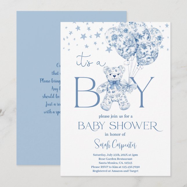 C'est un garçon Bear Baby shower Boy Invitation (Devant / Derrière)