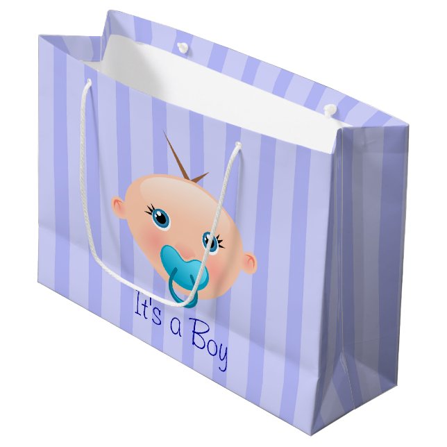C'est un garçon Bébé Face Bleu - Grand sac cadeau (Devant Angle)