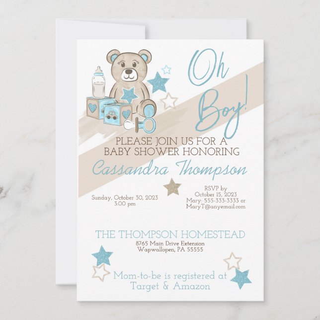 C'EST UN GARÇON INVITATION BABY SHOWER OURS (Devant)