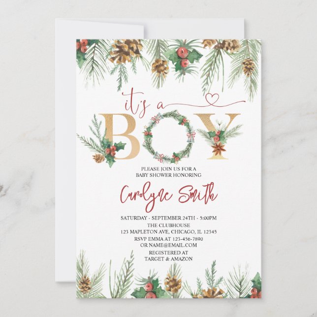 C'est un garçon Noël Baby shower Invitation (Devant)