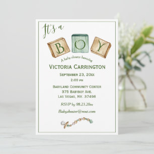 C'est un garçon Rustique Aquarelle Baby Invitation