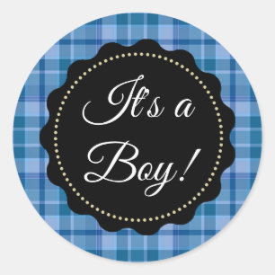 C'est un garçon ! Stickers baby shower bleu plaqué
