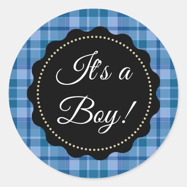 C'est un garçon ! Stickers baby shower bleu plaqué (Devant)