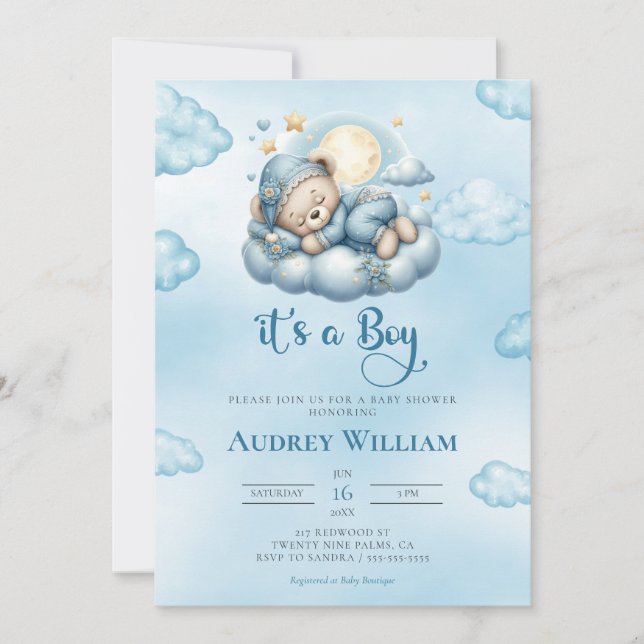 C'est un garçon Teddy Bear Baby shower Invitation (Devant)