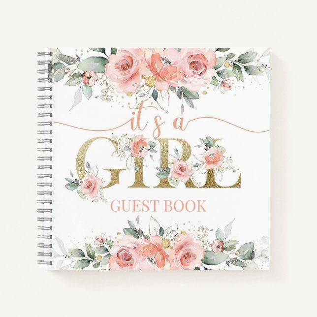 c'est un livre d'hôtes de baby shower à fleurs ros (Devant)