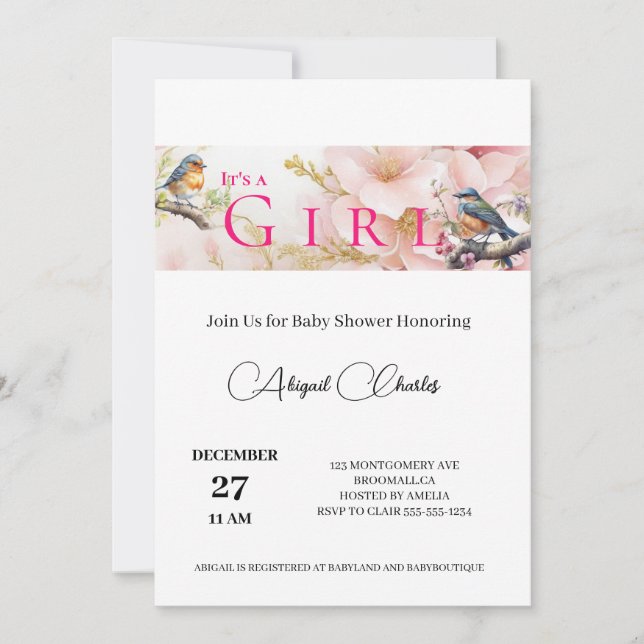 c'est une carte de baby shower de fille mignonne b (Devant)