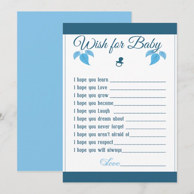 C'est une carte de conseil pour Baby shower garçon (Devant / Derrière)