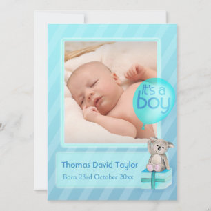 C'est une carte de faire-part pour bébé photo garç