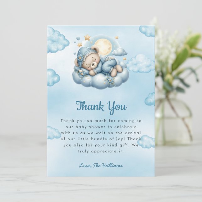 C'est une carte de remerciement pour une baby show (Debout devant)