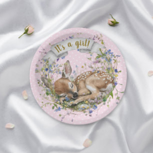 C'est une fille Assiette en papier Baby Shower Woo