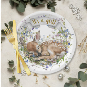 C'est une fille Assiette en papier Baby Shower Woo