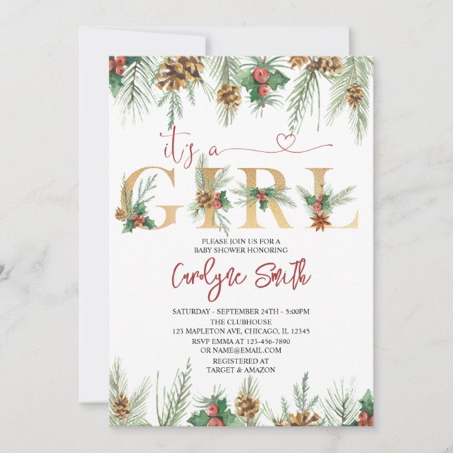 C'est une fille Baby shower de Noël Invitation (Devant)