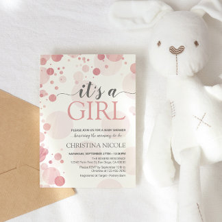 C'est une fille Baby shower Dots Roses Invitation