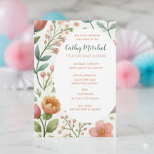C'Est Une Fille Baby shower Floral Invitation