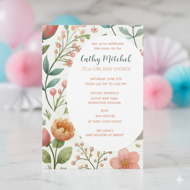 C'Est Une Fille Baby shower Floral Invitation (Créateur téléchargé)