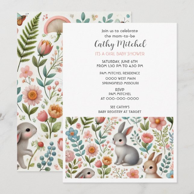C'Est Une Fille Baby shower Floral Invitation (Devant / Derrière)
