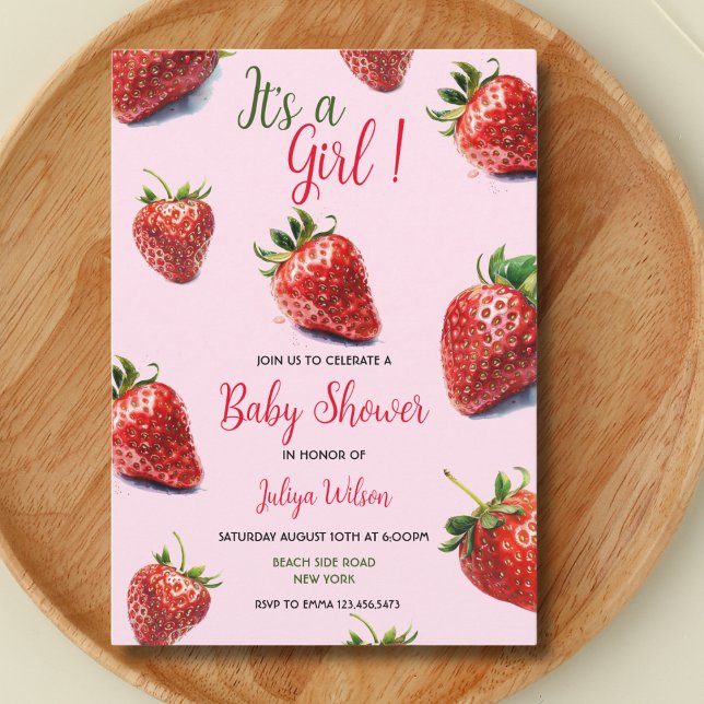 C'est une fille baby shower fraise Invitation (Créateur téléchargé)