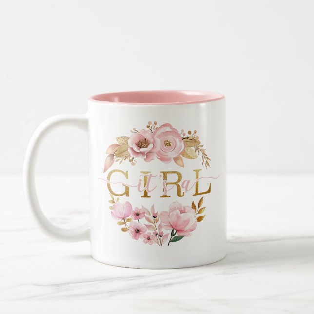 C'est une fille Blush rose floral Mug (Gauche)