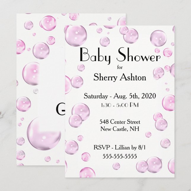 C'est une fille bulle Baby shower rose Invitation (Devant / Derrière)