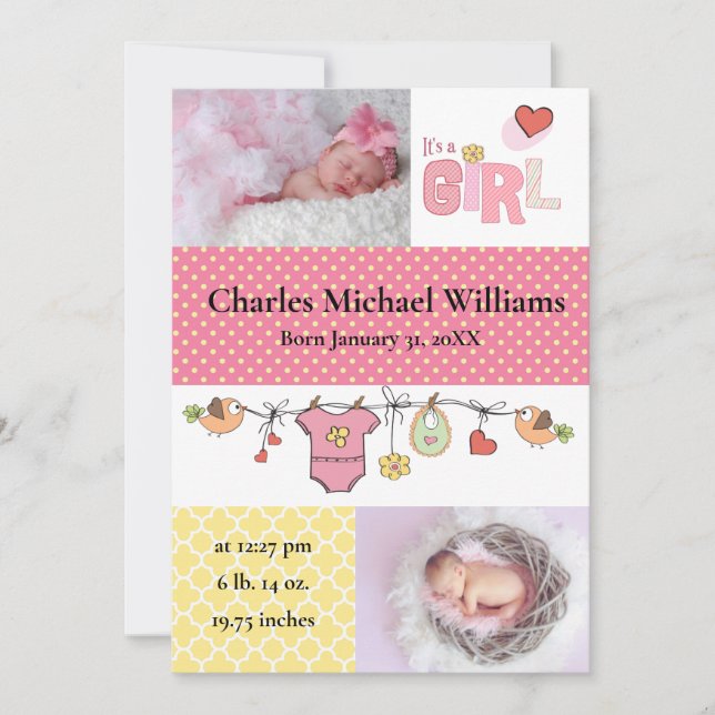 C'est une fille - Faire-part de naissance (Devant)