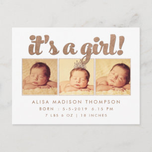 C'est une fille Faire-part de naissance Photo Cart