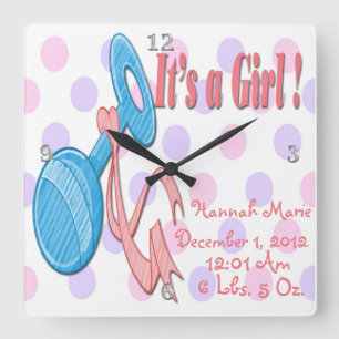 C'est une fille - Hochets de bébé Horloge murale s