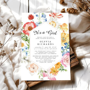 C'est une fille Invitation à une baby shower flora