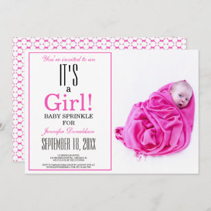 C'est une fille ! Invitation photo Pink Baby Sprin