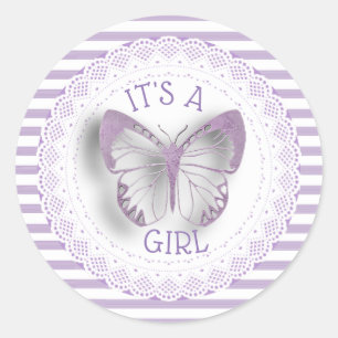 C'est une Girl Violet Stickers papillon rayé