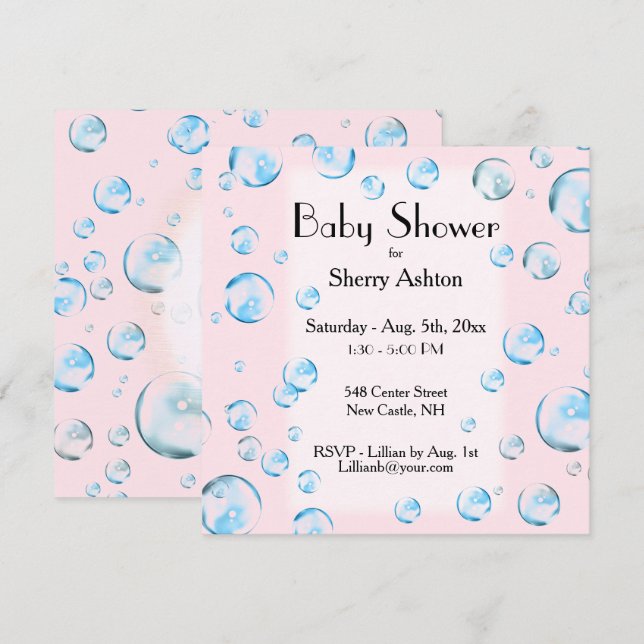 C'est une invitation à Baby shower de bulle pour f (Devant / Derrière)