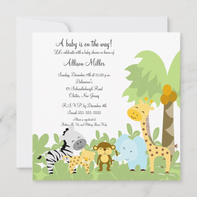 C'est une invitation à Baby shower pour bébés anim (Devant)
