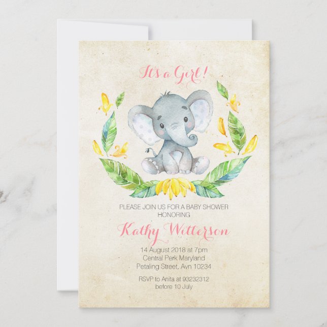 C'est une invitation au baby shower d'éléphants (Devant)