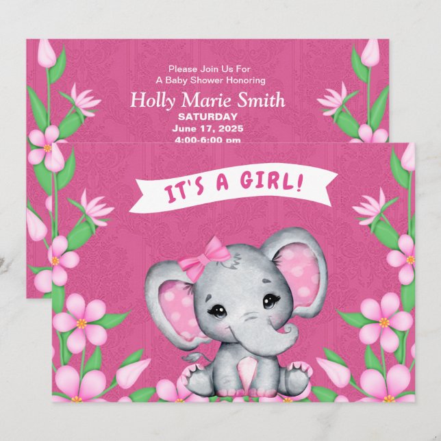 C'est une invitation au Baby shower d'éléphants po (Devant / Derrière)