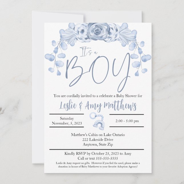C'est une invitation au Baby shower garçon, Floral (Devant)