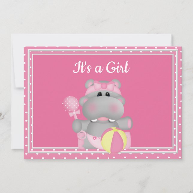 C'est une invitation au Baby shower hippo de fille (Devant)