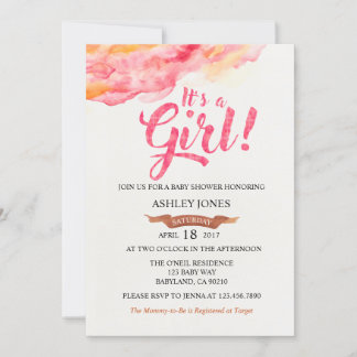 C'est une invitation Baby shower d'aquarelle rose