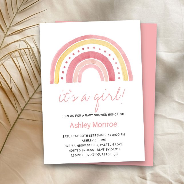 C'est une invitation de Baby shower arc-en-ciel ro (It's a Girl baby shower invitation with cute rainbow)