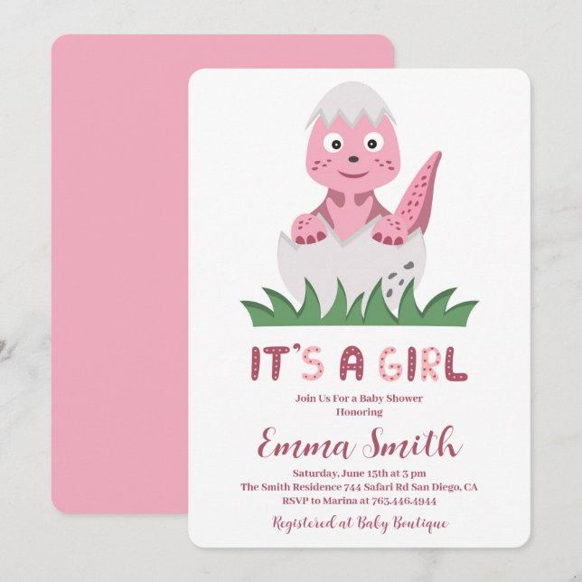 C'est une invitation de Baby shower de fille migno (Devant / Derrière)