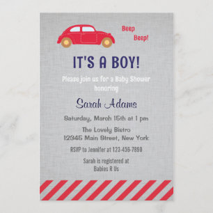 C'est une invitation de baby shower de voiture de