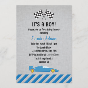 C'est une invitation de baby shower de voiture de