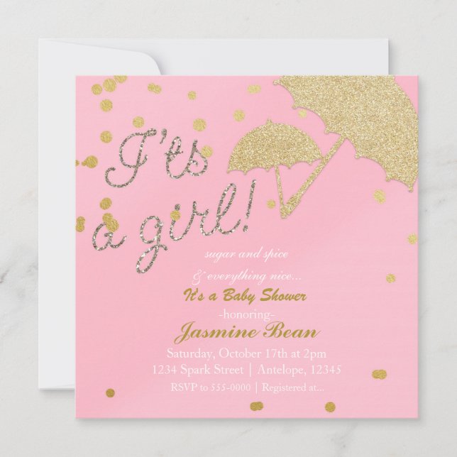 C'Est Une Invitation De Baby shower Rose & Or GIRL (Devant)